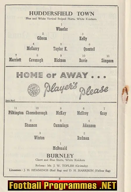 Huddersfield Town v Burnley 1956
