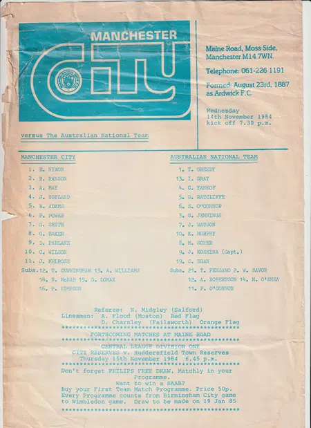 Manchester City v Australia National Football Team 1984 Friendly