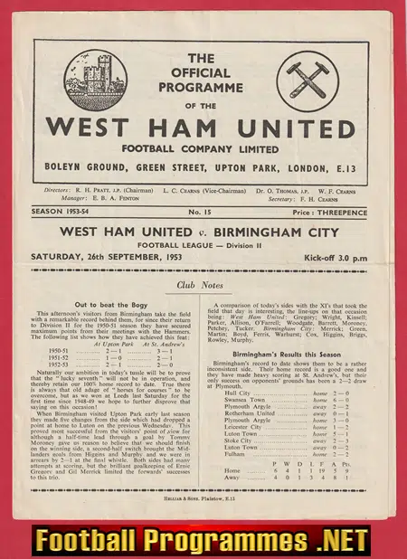 West Ham United v Birmingham City 1953