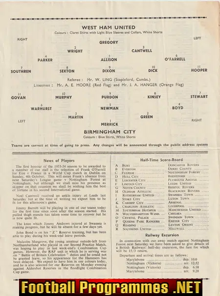 West Ham United v Birmingham City 1953