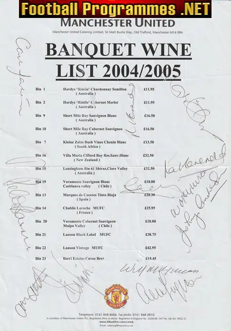 Manchester United Reunion Dinner 2004 - Multi SIGNED Fergie Plus