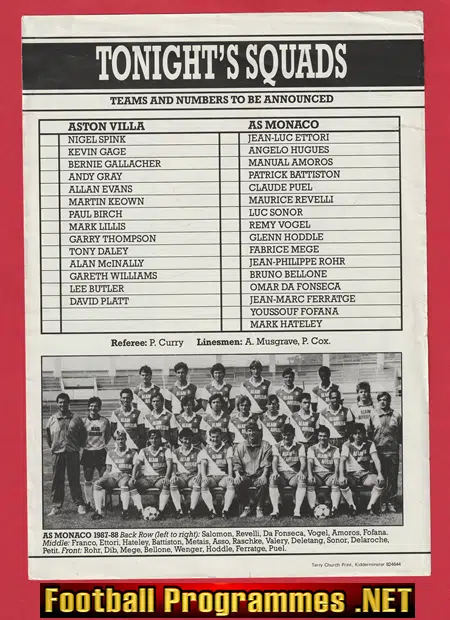 Aston Villa v AS Monaco 1988 - Glen Hoddle