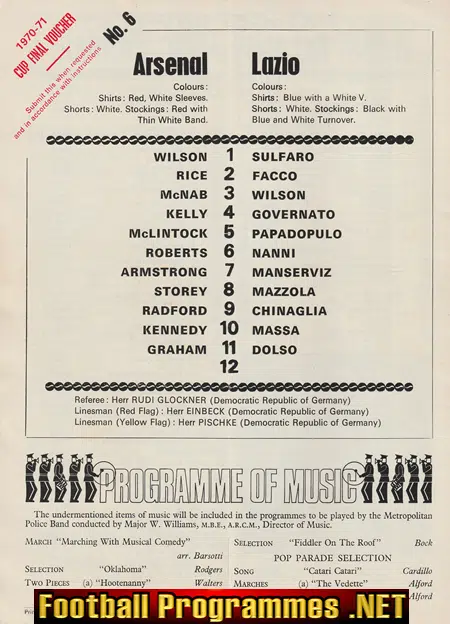 Arsenal v Lazio 1970 - European Fairs Cup
