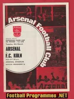 Arsenal v FC Koln 1971 - European Fairs Cup