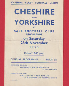 Cheshire Rugby v Yorkshire 1953 – at Sale Rugby Club Manchester