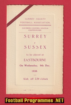Sussex v Surrey 1936 – Juniors Match – Eastbourne FC 1930s