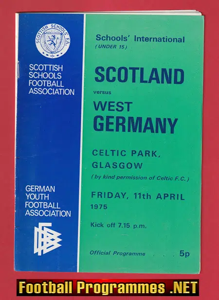 Scotland v Germany 1975 – U15 Schoolboys Celtic Park Glasgow