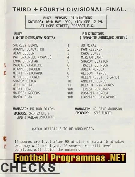 Bury Ladies v Pilkingtons 1992 - Cup Final + Leasowe + St Helens