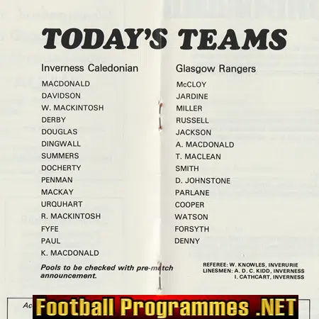 Inverness Caledonian v Glasgow Rangers 1978 - Souvenir Programme