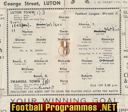 Luton Town v Swansea Town 1950
