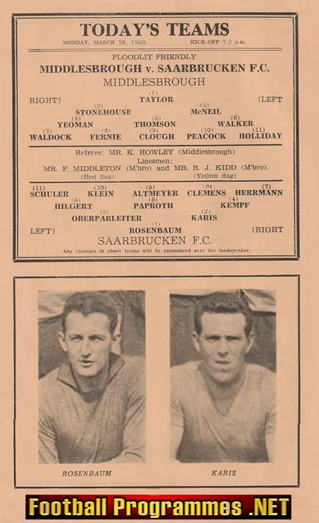 Middlesbrough v Saarbrucken 1960 - German Germany Football Team