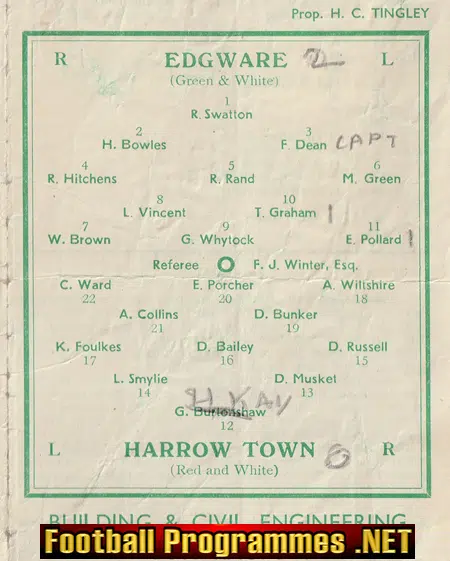 Edgeware Town v Harlow Town 1945