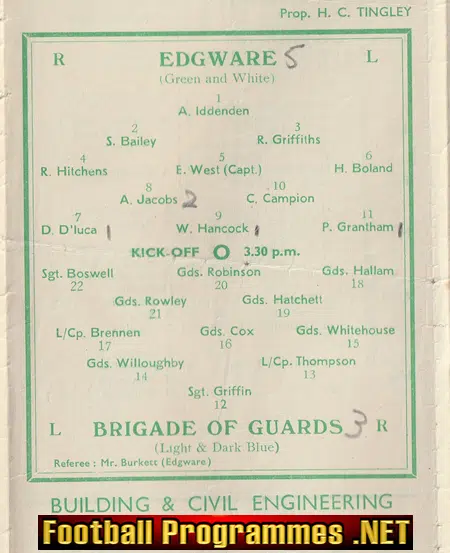 Edgeware Town v Brigade Of Guards 1946