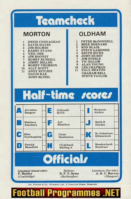 Greenock Morton v Oldham Athletic 1978 - Anglo Scotland Cup