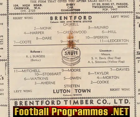 Brentford v Luton Town 1952