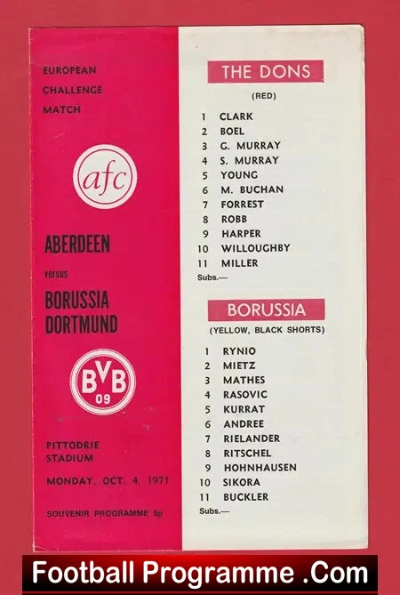 Aberdeen v Borussia Dortmund 1971 – Friendly Germany Team