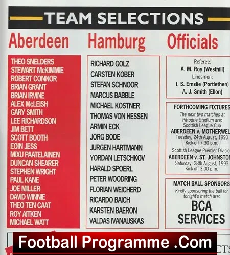 Aberdeen v Hamburg 1993 - The Opening of Richard Donald Stand