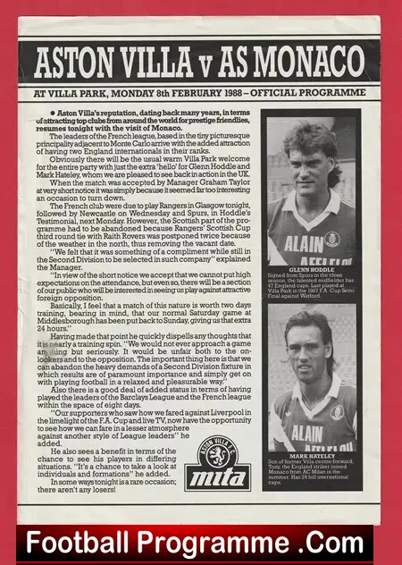 Aston Villa v AS Monaco 1988 – Glen Hoddle