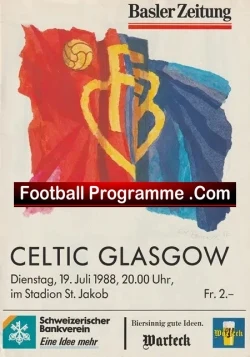Basel v Glasgow Celtic 1988 - Switzerland Swiss - football programme
