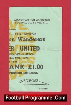 Bolton Wanderers v Manchester United 1978 – Football Ticket