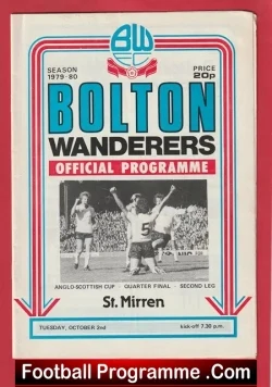 Bolton Wanderers v St Mirren 1979 - Anglo Scottish Cup QF - football programme