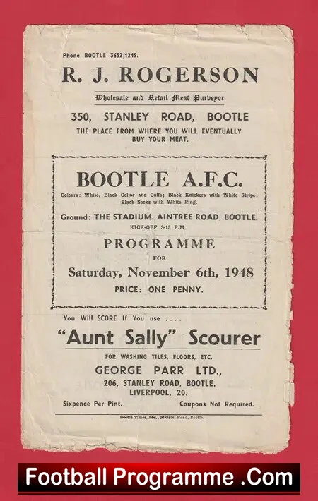 Bootle v Upholland West End 1948 – Stanley Road Liverpool