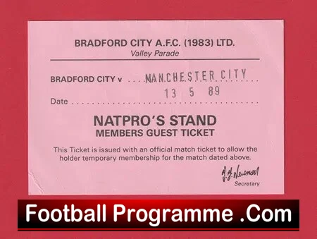 Bradford City v Manchester City 1989 – Ticket + Guest Ticket