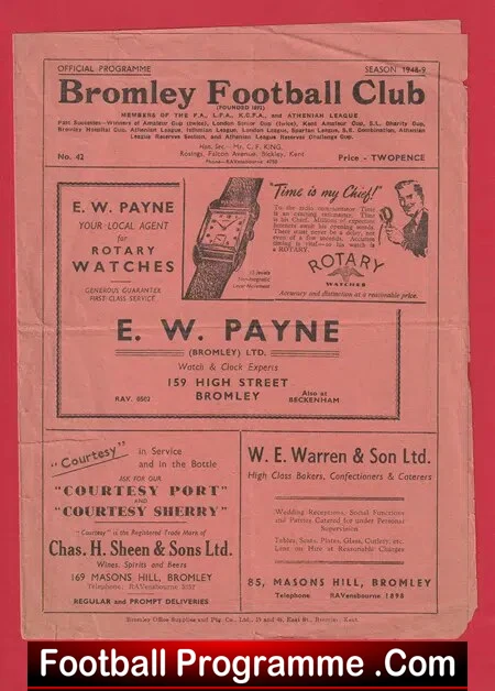 Bromley v Hendon 1949 – Reserves Match