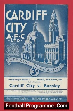 Cardiff City v Burnley 1955 - football programme
