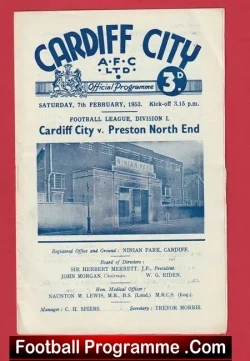 Cardiff City v Preston 1953 - 1950's Programmes - football programme