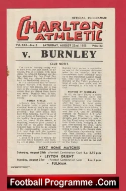 Charlton Athletic v Burnley 1953 - football programme