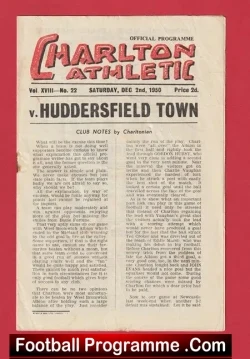 Charlton Athletic v Huddersfield Town 1950 - football programme