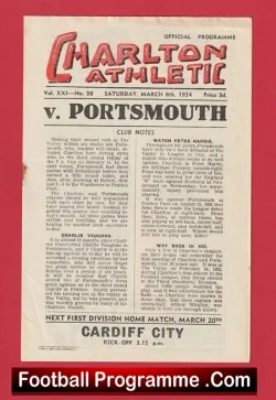 Charlton Athletic v Portsmouth 1954 - football programme