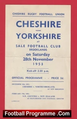 Cheshire Rugby v Yorkshire 1953 – at Sale Rugby Club Manchester