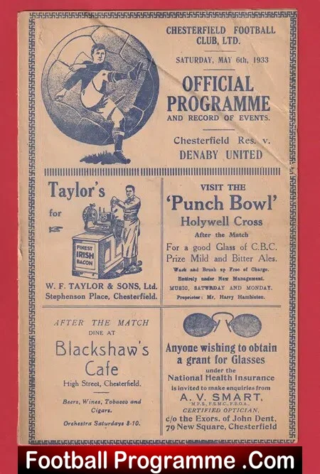 Chesterfield v Denaby United 1933 – 1930’s Football Programme