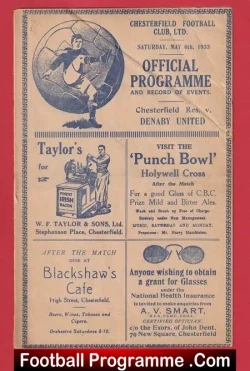 Chesterfield v Denaby United 1933 – 1930’s Football Programme