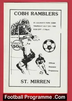 Cobh Ramblers v St Mirren 1986 - St Colman's Park Ireland - football programme
