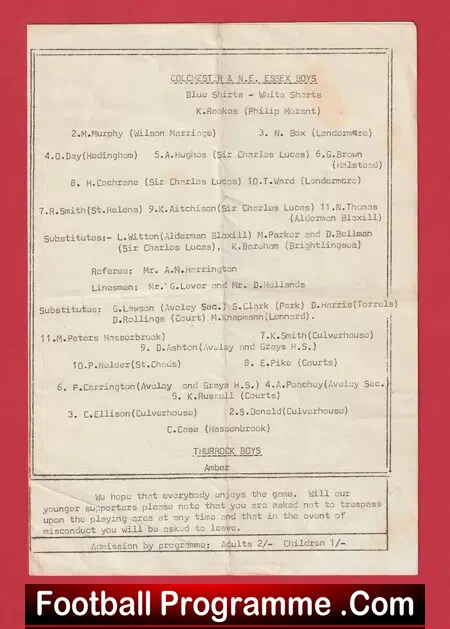 Colchester United + Essex Boys v Thurrock 1970