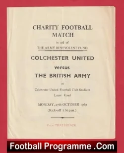 Colchester United v British Army 1969 - Charity Match - football programme