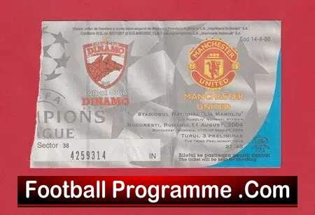 Dinamo Bucharest v Manchester United 2004 – Ticket – Romania