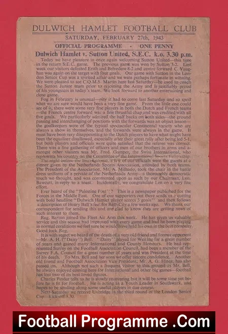Dulwich Hamlet v Sutton United 1943 – 1940’s