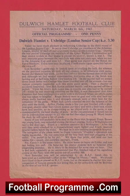 Dulwich Hamlet v Uxbridge 1943 – 1940s London Senior Cup
