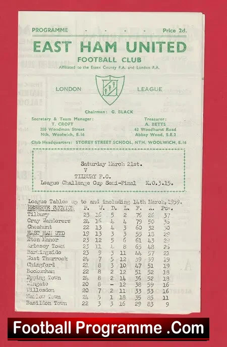 East Ham United v Tilbury 1960 – Challenge Cup Semi Final