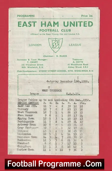 East Ham United v West Thurrock 1958