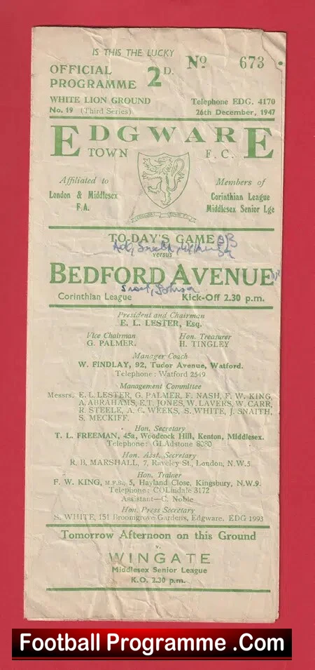 Edgeware Town v Bedford Avenue 1947