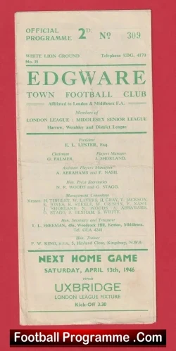 Edgeware Town v Brigade Of Guards 1946 - football programme