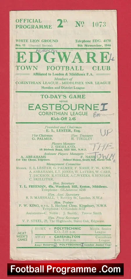 Edgeware Town v Eastbourne 1946
