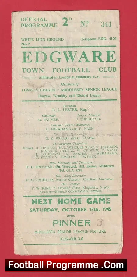 Edgeware Town v Harlow Town 1945