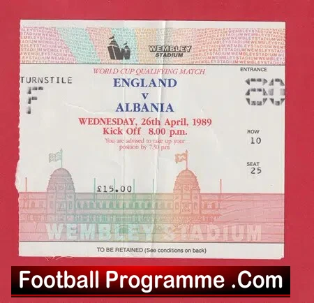 England v Albania 1989 – Football Ticket