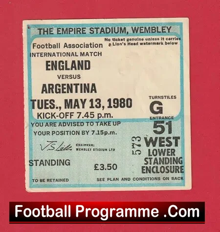 England v Argentina 1980 – Football Ticket